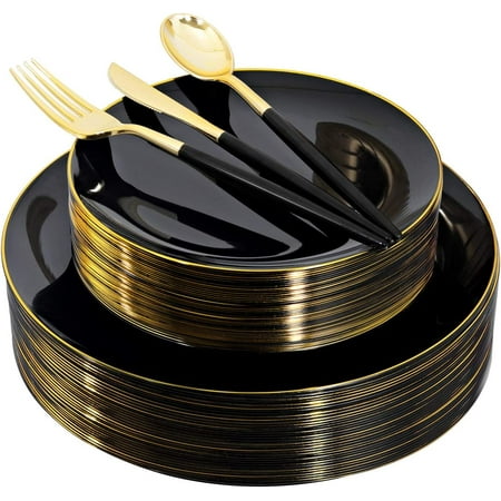 Black Plastic Plates Black and Gold Plastic Plates Gold Plastic Silverware Black and Gold Dinnerware Set Premiun Plastic Taleware Service for 30 Guests Place Setting for Wedding Party Birthday
Black Plastic Plates Black and Gold Plastic Plates Gold Plastic Silverware Black and Gold Dinnerware Set Premiun Plastic Taleware Service for 30 Guests Place Setting for Wedding Party Birthday