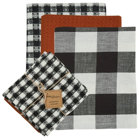 AUTUMN CHECKERBOARD 3 DISHTOWEL & 1 DISHCLOTH SET