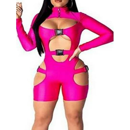 Women Hollow Out Bodycon Jumpsuit Buckle Cut Out Long Sleeve Biker Short Romper Bodysuits Solid Y2K Streetwear 
Women Hollow Out Bodycon Jumpsuit Buckle Cut Out Long Sleeve Biker Short Romper Bodysuits Solid Y2K Streetwear