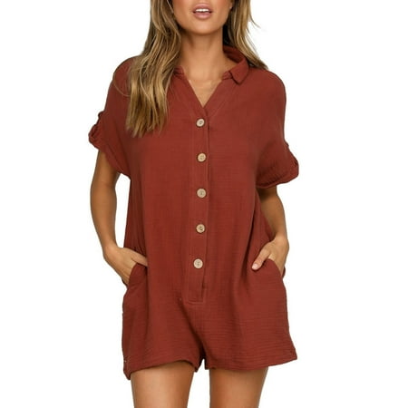 REORIAFEE Plus Size Rompers for Women Fashion Solid V-Neck Casual Short Sleeve Button Mini Jumpsuit Red M
REORIAFEE Plus Size Rompers for Women Fashion Solid V-Neck Casual Short Sleeve Button Mini Jumpsuit Red M