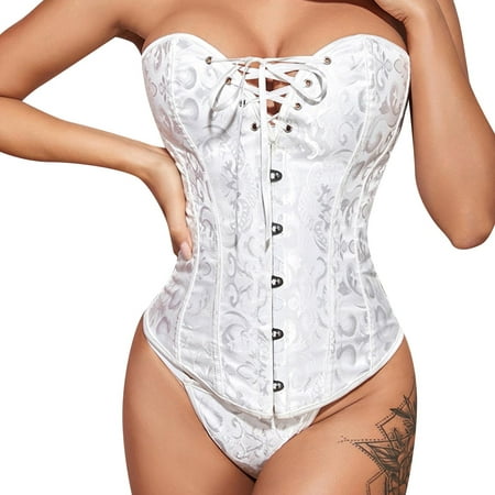 

Women Bustier Corset Top Zipper Eyelet Lace Up Floral Print Push Up Crop Tops Vintage Top Party Clubwear Bodice