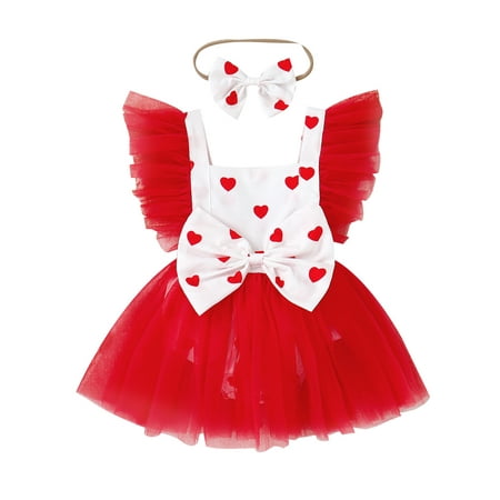 Mieeyali Baby Girls Romper Set Fly Sleeve Square Neck Heart Print Tulle Patchwork A-Line Dress with Bowknot Headband
Mieeyali Baby Girls Romper Set Fly Sleeve Square Neck Heart Print Tulle Patchwork A-Line Dress with Bowknot Headband