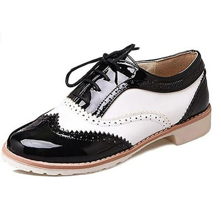 Womens Brogue Wingtip Oxfords Lace up Low Heel Shoes Size 10.5