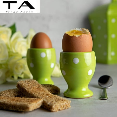 Handmade 2 pieces of lime and Dot Ceramic hard boiled egg cup set ceramic egg tray housewarming gift