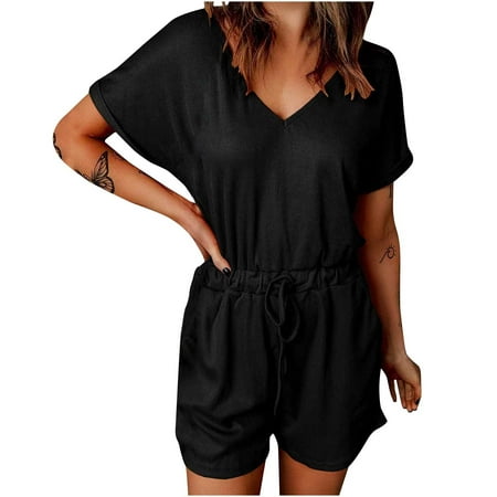 Womens Summer Short Sleeve Jumpsuits Casual Loose V Neck Ribbed Elastic Waist Baggy Shorts Comfy Soft Rompers Overalls
Womens Summer Short Sleeve Jumpsuits Casual Loose V Neck Ribbed Elastic Waist Baggy Shorts Comfy Soft Rompers Overalls