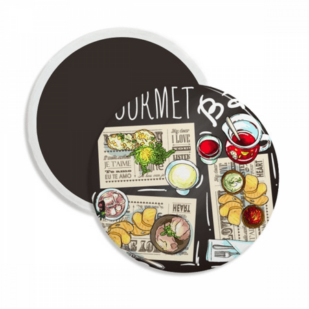 Gourmet Bar Steak Soup Lemonade Round Ceracs Fridge Magnet Keepsake Decoration