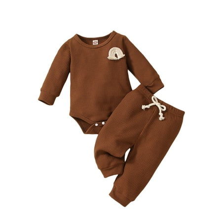 Infant Baby Clothes Waffle Long Sleeve Rainbow Romper and Solid Color Tie-up Trousers Clothing Sets
Infant Baby Clothes Waffle Long Sleeve Rainbow Romper and Solid Color Tie-up Trousers Clothing Sets