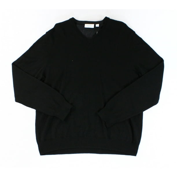 Calvin Klein NEW Deep Black Mens Size Large L V-Neck Wool Sweater