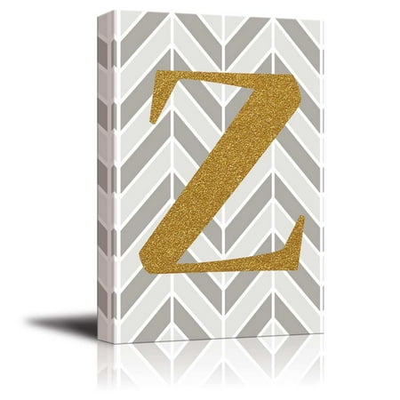 wall26 - The Letter Z in Gold Leaf Effect on Geometric Background - Modern Hip Young Art Decor - Canvas Art Home Decor - 12x18 inches