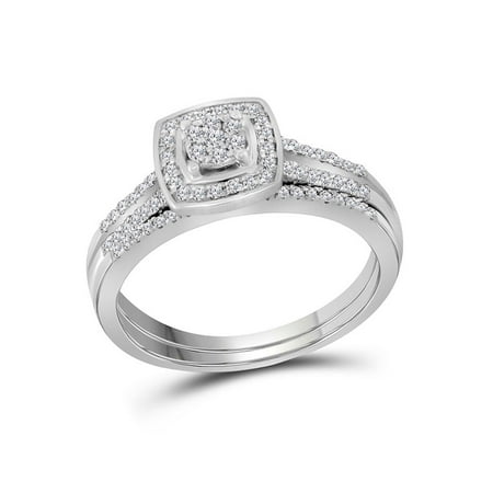 14kt White Gold Womens Round Diamond Cluster Bridal Wedding Engagement Ring Band Set 1/3 Cttw