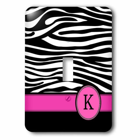 3dRose Letter K monogrammed black and white zebra stripes animal print with hot pink personalized initial, Single Toggle Switch