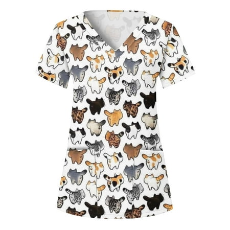 Tops Women Scrubs Top Working Uniform Nurses Clothing Animal Printed Short Sleeve V-Neck Holiday Funny Patterned Tshirts Dailywear Tee Tops With Pockets
Tops Women Scrubs Top Working Uniform Nurses Clothing Animal Printed Short Sleeve V-Neck Holiday Funny Patterned Tshirts Dailywear Tee Tops With Pockets