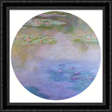 Water Lilies 28x28 Large Black Ornate Wood Framed Canvas Art by Claude Monet