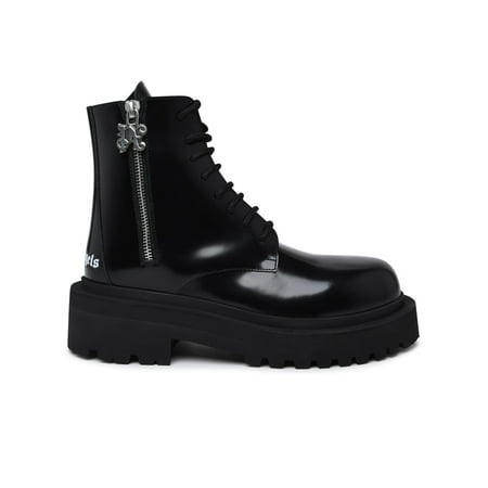 Palm Angels Woman Combat Black Leather Boots