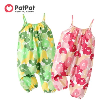 PatPat 100% Cotton Baby Girl All Over Floral Print Cami Jumpsuit