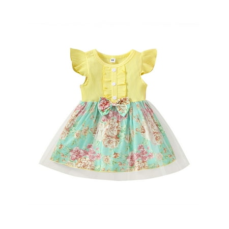 Suanret Infants Baby Girl Flying Sleeve Dress Round Neck Floral Pattern Patchwork Summer Two-Layer Hem A-Line Skirt Yellow 18-24 Months
Suanret Infants Baby Girl Flying Sleeve Dress Round Neck Floral Pattern Patchwork Summer Two-Layer Hem A-Line Skirt Yellow 18-24 Months