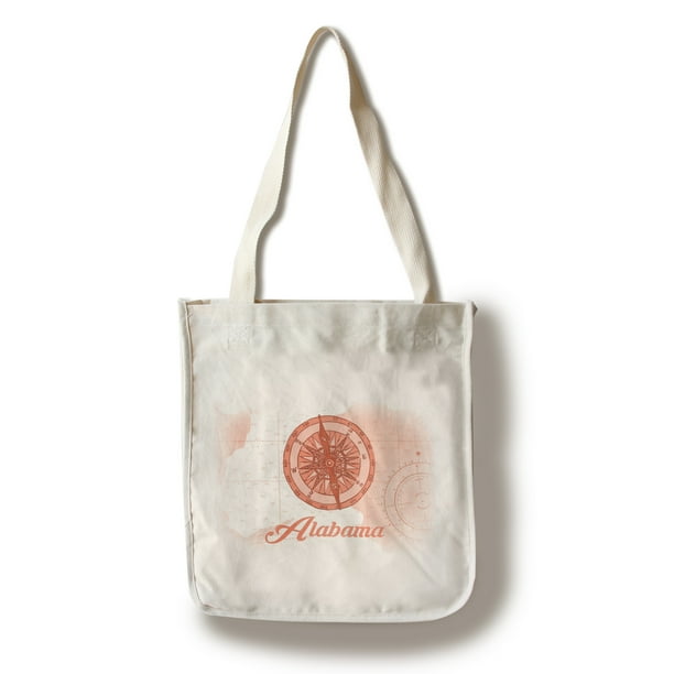 Alabama - Compass - Coral - Coastal Icon - Lantern Press Artwork (100% Cotton Tote Bag - Reusable)