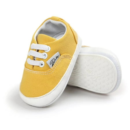 

Baby Canvas Shoes Infant Girls Boys Sneakers Toddler First Walkers Slip On Newborn Crib Shoes(Yellow 0-6 Months)
