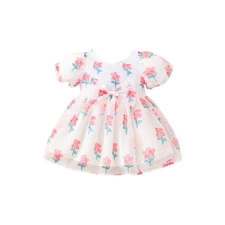 Sunisery Newborn Baby Girls A-line Dress Short Sleeve Crew Neck Bowknot Flower Print Chiffon Dress Princess Dress White 6-9 Months
Sunisery Newborn Baby Girls A-line Dress Short Sleeve Crew Neck Bowknot Flower Print Chiffon Dress Princess Dress White 6-9 Months