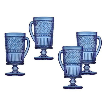 Godinger 27052 12 oz Claro Footed Mugs Blue - Set of 4