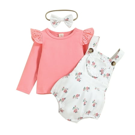 Musuos Baby Girls 3PCS Romper Suit Long Sleeve Plain Color O-Neck Shirt + Flower Backless Suspender Romper + Bow Headband
Musuos Baby Girls 3PCS Romper Suit Long Sleeve Plain Color O-Neck Shirt + Flower Backless Suspender Romper + Bow Headband