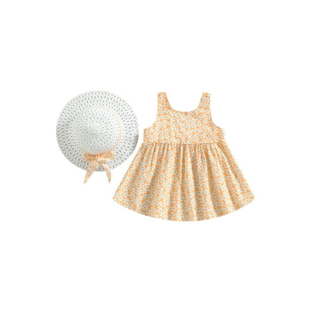 Suanret Toddler Baby Girls Princess Dress Cute Bowknot Floral Dress Sleeveless Summer Sweet Dress with Sun Hat Orange 2-3 Years
Suanret Toddler Baby Girls Princess Dress Cute Bowknot Floral Dress Sleeveless Summer Sweet Dress with Sun Hat Orange 2-3 Years