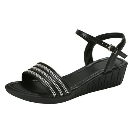Ladies Sandals Fashion Summer Comfortable Striped Rhinestone Buckle Open Toe Wedge Heel Sandals Casual Shoes Footwear
Ladies Sandals Fashion Summer Comfortable Striped Rhinestone Buckle Open Toe Wedge Heel Sandals Casual Shoes Footwear