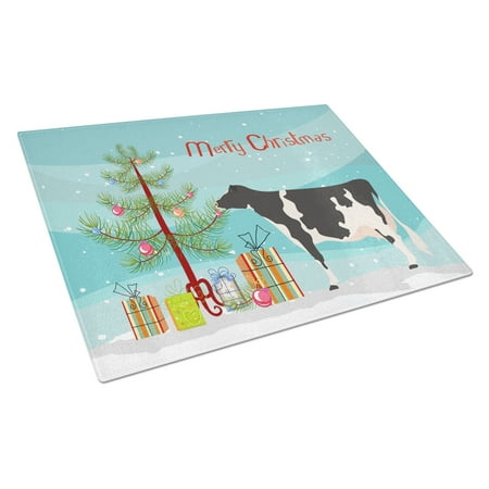 Caroline s Treasures Holstein Cow Christmas Glass Cutting Board Large