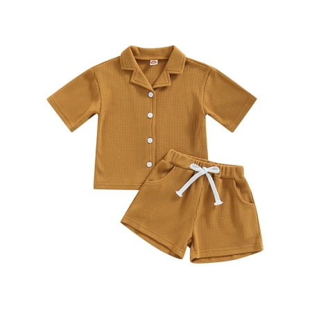 Fayueye Toddler Girls Boys Summer Clothes Outfits Solid Color Short Sleeve Turn-Down Collar Waffle Tops Elastic Waist Shorts 2Pcs Suit
Fayueye Toddler Girls Boys Summer Clothes Outfits Solid Color Short Sleeve Turn-Down Collar Waffle Tops Elastic Waist Shorts 2Pcs Suit