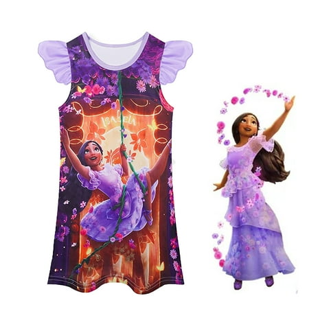 Girls Cartoon Encanto Isabela Print Summer Dress Nightgown