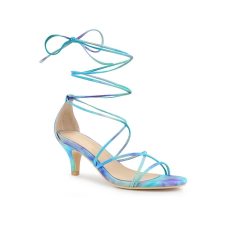 Allegra K Women s Sandals Strappy Tie Dye Kitten Heels Lace up Sandals