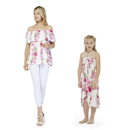 Matching Hawaiian Luau Mother Daughter Off-Shoulder Top Halter Dress in Pink Hibiscusc Vine
Matching Hawaiian Luau Mother Daughter Off-Shoulder Top Halter Dress in Pink Hibiscusc Vine