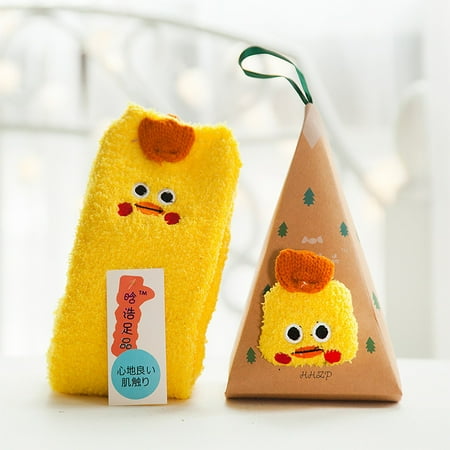KEVCHE Christmas Women s Cotton Socks Print Thicker Floor Socks Carpet Socks Yellow