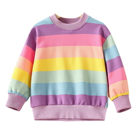 SYNPOS Toddler Baby Girl Boy Rainbow Stripe Crew Sweatshirt Pullover Tops 1-6Y