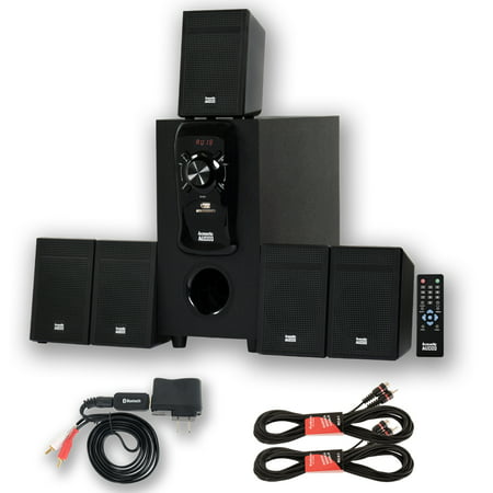 Acoustic Audio AA5150 Home Theater 5.1 Speaker System with Bluetooth FM Tuner and 2 Extension Cables