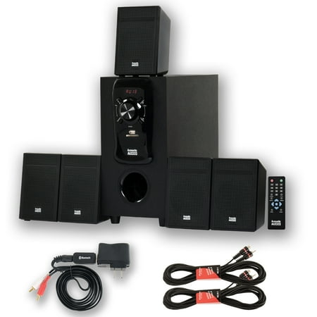 Acoustic Audio AA5150 Home Theater 5.1 Speaker System with Bluetooth FM Tuner and 2 Extension Cables