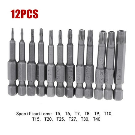 12pcs 50mm Magnetic Torx Screwdriver Bits Set 1/4 Electric Screwdriver T5-T40