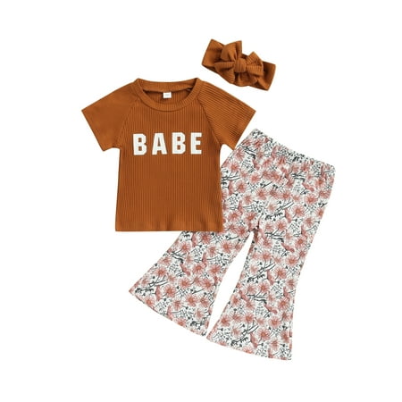 Toddler Baby Girl Ribbed Short Sleeve Babe T-Shirt Tops High Waist Floral Bell Bottoms Flare Pants with Headband
Toddler Baby Girl Ribbed Short Sleeve Babe T-Shirt Tops High Waist Floral Bell Bottoms Flare Pants with Headband