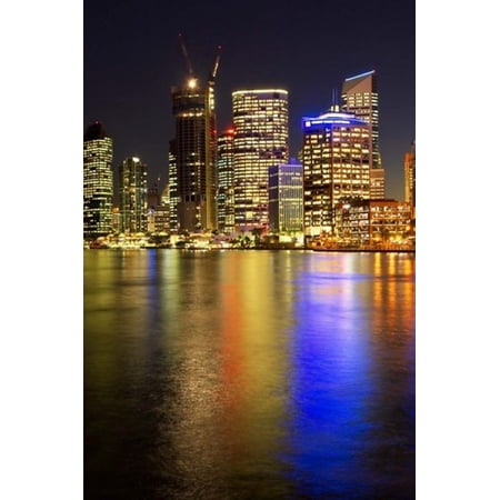 Brisbane River and Brisbane at Night Queensland Australia Canvas Art - David Wall DanitaDelimont (17 x 26)