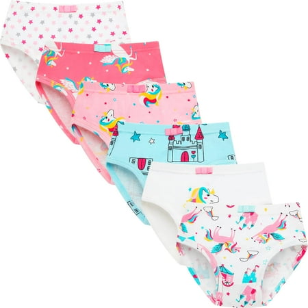 SYNPOS Girls Underwear 100% Cotton Underwear for Girls Breathable Toddler Underwear Girls Comfort Baby Girls Panties 6 Packs (Pink Blue Horse 2T-3T)