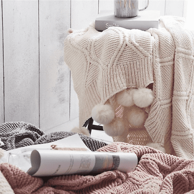 UMMH Blanket With Balls Chenille Crochet Warm Bedspread for Bed Sofa Pompom