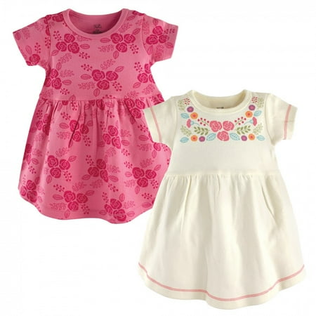 Touched by Nature Baby and Toddler Girl Organic Cotton Short-Sleeve Dresses 2pk Boho Flower 3 Toddler