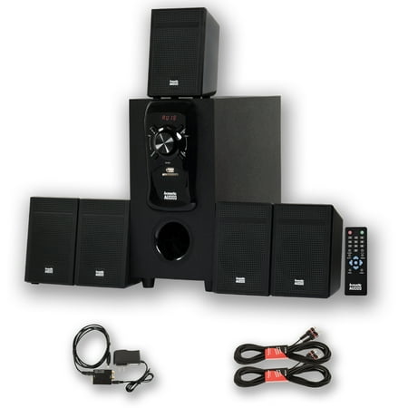 Acoustic Audio AA5150 Home 5.1 Speaker System with Optical Input FM Tuner and 2 Extension Cables
