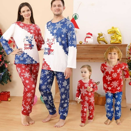 

On Clearance YYDGH Family Matching Christmas Pajamas Set Snowflake Elk Xmas Pjs T-Shirt + Long Pants Sleepwear Nightwear for Women Men Baby Kids