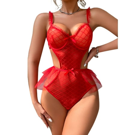 Avamo Ladies Bodysuit Deep V Lingerie Solid Color Sleepwear Sexy Nightwear See Through Sleeping Babydoll Red 2XL
Avamo Ladies Bodysuit Deep V Lingerie Solid Color Sleepwear Sexy Nightwear See Through Sleeping Babydoll Red 2XL