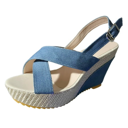 YUHAOTIN Womens Sandals Dressy Flat Ladies Simple Solid Color Slope Heel One Buckle Strap Fish Mouth Straw Bottom Denim High Heel Large Size Sandals Hiking Sandals Women Comfort
YUHAOTIN Womens Sandals Dressy Flat Ladies Simple Solid Color Slope Heel One Buckle Strap Fish Mouth Straw Bottom Denim High Heel Large Size Sandals Hiking Sandals Women Comfort