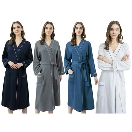 Pretty Comy Men Women Cotton Lightweight Waffle Kimono Bath Robe White