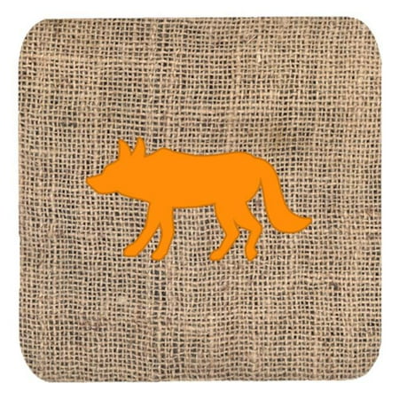 Wolf Burlap And Orange Foam Coasters - Set 4 3.5 x 3.5 In.