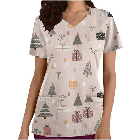 Christmas Women Short Sleeve V Neck Scrub Tops Xmas Decoration Tree Printed Scrubs Shirts Working Uniform with Pockets
Christmas Women Short Sleeve V Neck Scrub Tops Xmas Decoration Tree Printed Scrubs Shirts Working Uniform with Pockets