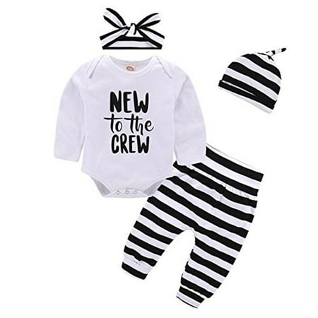 Baby Girl Clothes Infant Long Sleeve Romper Tops Stripe Pants with Headband Hat New to The Crew Newborn Outfits 0-6 Months
Baby Girl Clothes Infant Long Sleeve Romper Tops Stripe Pants with Headband Hat New to The Crew Newborn Outfits 0-6 Months